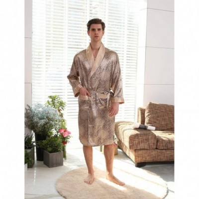 Robes Mens Silk Satin Robe Luxurious Spa Bathrobe Long Sleeve Sleepwear - Gold - C918ZK2YH4L