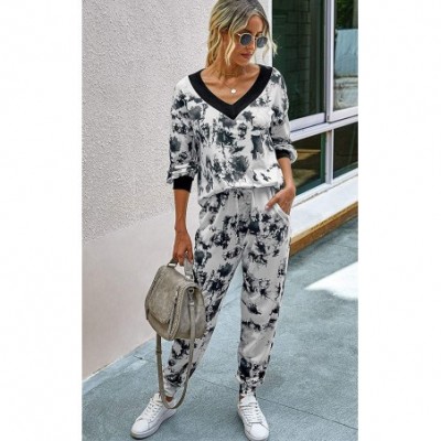 Sets Women's Tie Dye Pajamas Set Long Sleeves Two Pieces Pullover Tops and Pants PJ Sets Joggers Sleepwear Loungewear - 2070w...