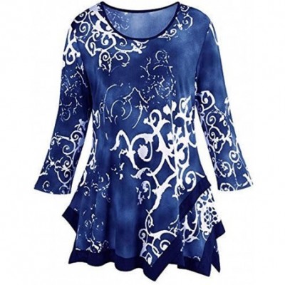 Thermal Underwear Women Autumn Casual T-Shirt Plus Size Marled Layered Flare Sleeve Blouse - C Blue - CX18O3USK3G