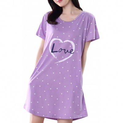 Nightgowns & Sleepshirts Women's Love Nightgown Heart Print Nightshirt Short Sleeve Sleep Dress - Purple Heart - CS188YSHGXR