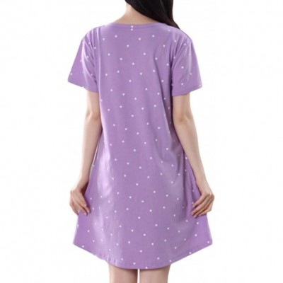 Nightgowns & Sleepshirts Women's Love Nightgown Heart Print Nightshirt Short Sleeve Sleep Dress - Purple Heart - CS188YSHGXR