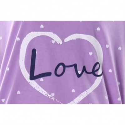 Nightgowns & Sleepshirts Women's Love Nightgown Heart Print Nightshirt Short Sleeve Sleep Dress - Purple Heart - CS188YSHGXR