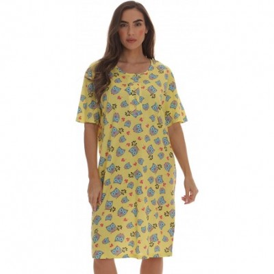 Nightgowns & Sleepshirts Short Sleeve Nightgown Sleep Dress for Women - Yellow - Cute Owl - C2195HDALK9