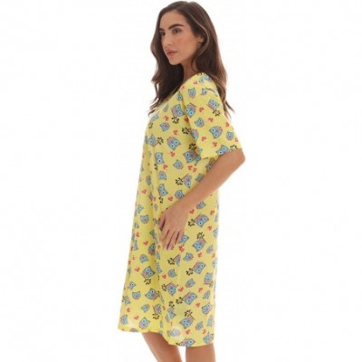 Nightgowns & Sleepshirts Short Sleeve Nightgown Sleep Dress for Women - Yellow - Cute Owl - C2195HDALK9