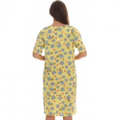 Nightgowns & Sleepshirts Short Sleeve Nightgown Sleep Dress for Women - Yellow - Cute Owl - C2195HDALK9