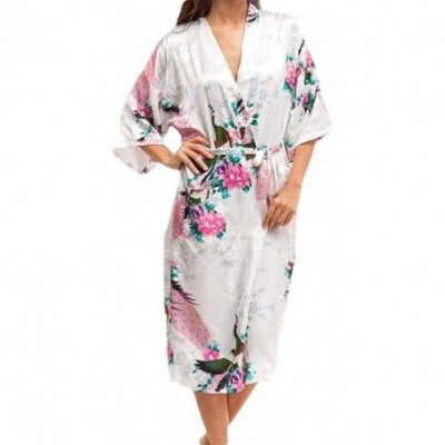 Robes Women's Belt Comfort Soft Plush Charmeuse 3/4 Sleeve Style Wrap Robe - White - C3199U88A67