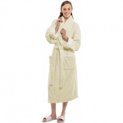 Robes Unisex Adult Micro Fleece Robes for Women Robes- Shawl Collar Mens Robe- ONE Size (L/XL)- Beige - CT11LXZ05IF