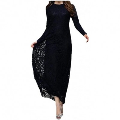 Robes Women's Solid-Colored Trendy Lace Fitness Muslim Islamic Kaftan Dresses - Black - CQ19083UMKI