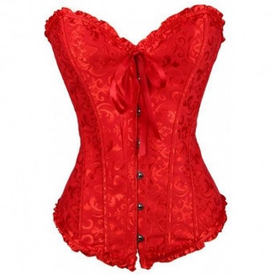 Bustiers & Corsets Women's Satin Lace up Overbust Shaper Vintage Boned Renaissance Corset - Red - CM18I9L8Y0E