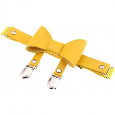 Garters & Garter Belts Women Ladies Bowknot Leg Garter Faux Leather Elastic Punk Thigh Ring Belt - Yellow - C0186KDA446