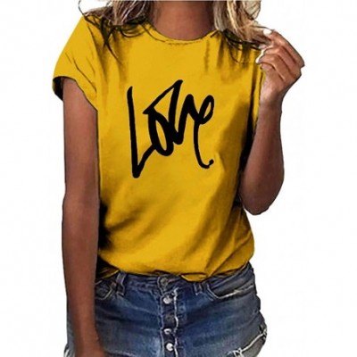 Thermal Underwear Love T-Shirt for Women Summer Print Short SleeveTunic Blouse Top - A Yellow - C518U8YAL00