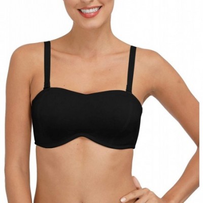 Bras Women's Strapless Bandeau Bra Plus Size Full Coverage Support Bras Removable Pads with Clear Straps - Black - CY196M5HQQI