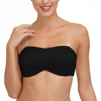 Bras Women's Strapless Bandeau Bra Plus Size Full Coverage Support Bras Removable Pads with Clear Straps - Black - CY196M5HQQI