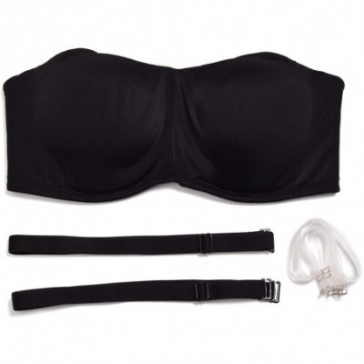 Bras Women's Strapless Bandeau Bra Plus Size Full Coverage Support Bras Removable Pads with Clear Straps - Black - CY196M5HQQI