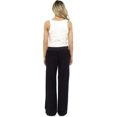 Robes Ladies Girls Linen Trousers Casual Pants Holiday Relaxed - Black - CL12F2MBNXZ