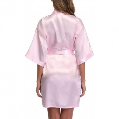 Robes Women's Short Kimono Robe Satin Pure Color Bridesmaid Wedding Party Bride Gifts - 8pink - C318SXIZQD4