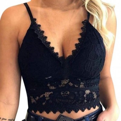 Camisoles & Tanks Women Lingerie- Plus Size Vest Crop Wireless Bra Lingerie Sexy V-Neck Underwear Camisole - Black - CT1979OZASX