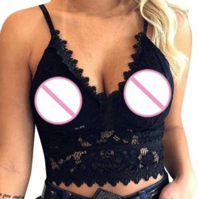 Camisoles & Tanks Women Lingerie- Plus Size Vest Crop Wireless Bra Lingerie Sexy V-Neck Underwear Camisole - Black - CT1979OZASX