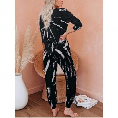 Sets Womens Cotton Pajama Sets Long Sleeve Casual Nightwear 2pcs Multicolor Sleepwear Pants Round Neck Lady Nightie Black - C...