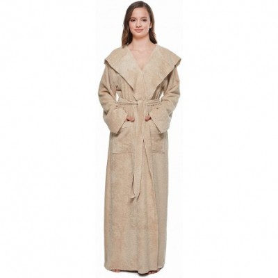 Robes Women's Princess Robe Ankle Long Hooded Silky Light Turkish Cotton Bathrobe - Latte - CM18MC6WR62