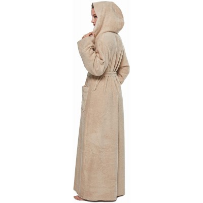 Robes Women's Princess Robe Ankle Long Hooded Silky Light Turkish Cotton Bathrobe - Latte - CM18MC6WR62