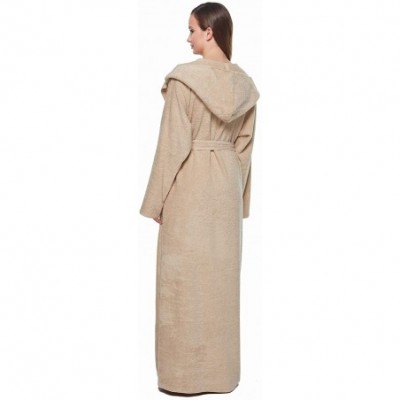 Robes Women's Princess Robe Ankle Long Hooded Silky Light Turkish Cotton Bathrobe - Latte - CM18MC6WR62