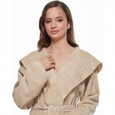 Robes Women's Princess Robe Ankle Long Hooded Silky Light Turkish Cotton Bathrobe - Latte - CM18MC6WR62