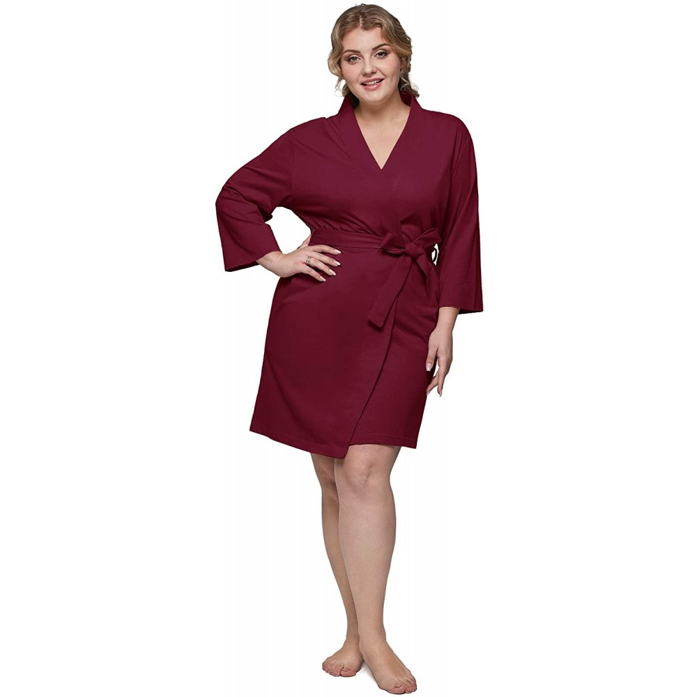 Robes Womens Plus Size Robe Lightweight Cotton Kimono Bathrobe Short Soft Knit Loungewear- Long Spa Robes XL-3XL - Short-burg...