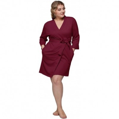 Robes Womens Plus Size Robe Lightweight Cotton Kimono Bathrobe Short Soft Knit Loungewear- Long Spa Robes XL-3XL - Short-burg...