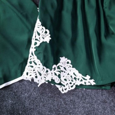 Sets 3pcs Lingerie Plus Size Women Silk Lace Robe Dress Babydoll Sleepwear Nightdress Pajamas Set - Green - CG193D8MRGN