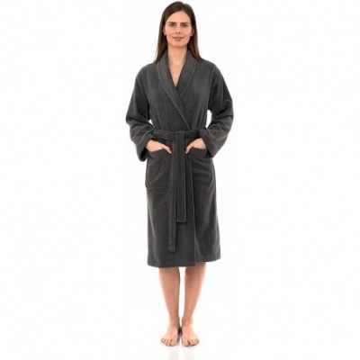 Robes Women's Robe- Turkish Cotton Terry Shawl Bathrobe - Castlerock - C718CHTUO4X