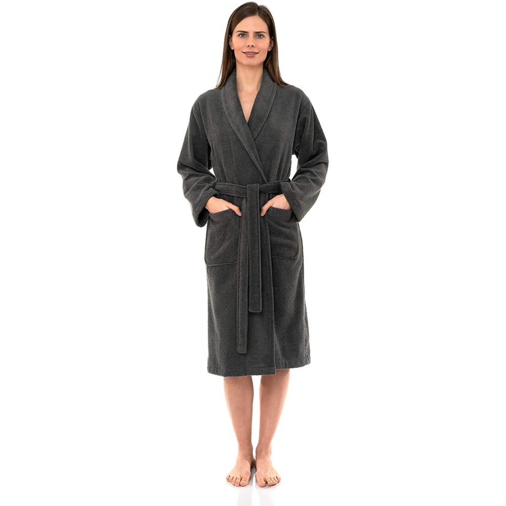 Robes Women's Robe- Turkish Cotton Terry Shawl Bathrobe - Castlerock - C718CHTUO4X