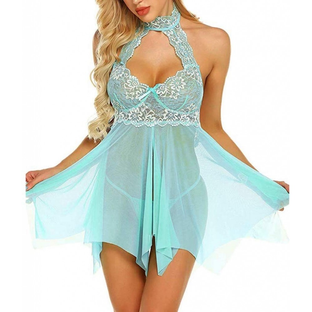 Nightgowns & Sleepshirts Women Lace Sleepwear Underwear Gauze Halter Nightgown Sexy Lingerie Dress- Intimates- Clothing Shoes...