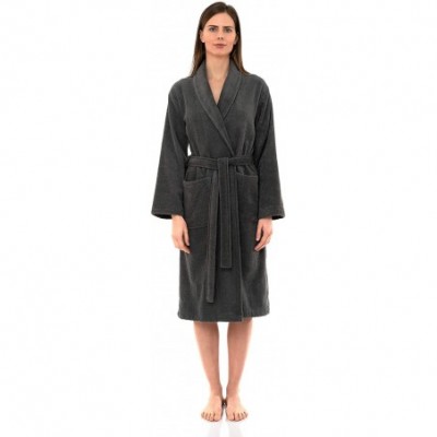 Robes Women's Robe- Turkish Cotton Terry Shawl Bathrobe - Castlerock - C718CHTUO4X