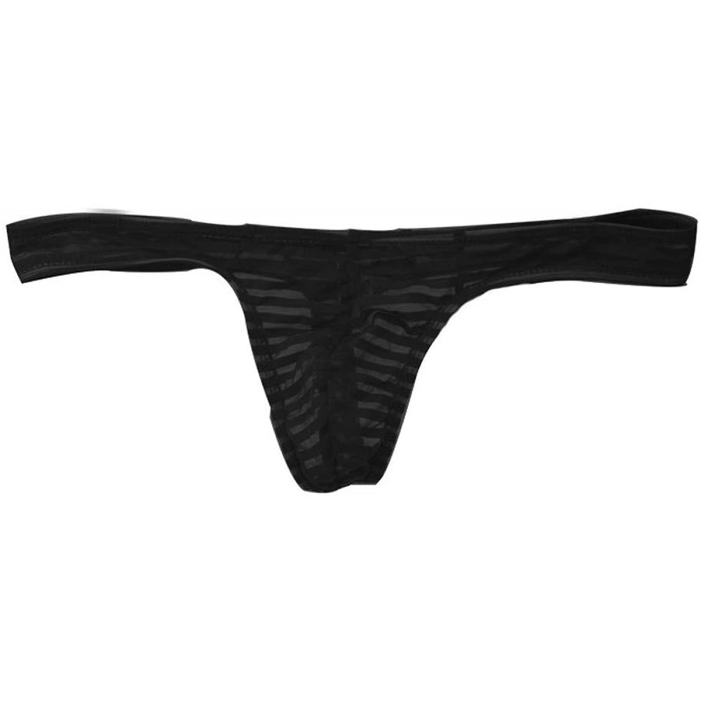 G-Strings & Thongs Transparent Men Thongs G Strings Sexy Tanga Hombre Underwear Pouch Lace Striped Panties Bikini Cueca - Bla...