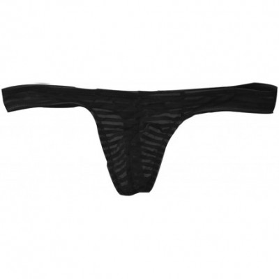 G-Strings & Thongs Transparent Men Thongs G Strings Sexy Tanga Hombre Underwear Pouch Lace Striped Panties Bikini Cueca - Bla...