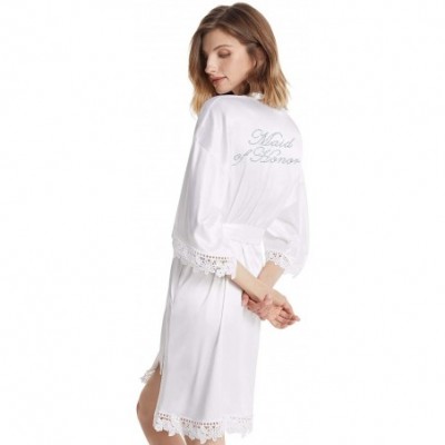 Robes Silky Brides Bridesmaids Robes Lightweight Kimono Sleepwear Bathrobes for Wedding Party - White (Maid of Honor) - CK194...