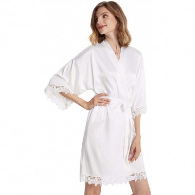 Robes Silky Brides Bridesmaids Robes Lightweight Kimono Sleepwear Bathrobes for Wedding Party - White (Maid of Honor) - CK194...