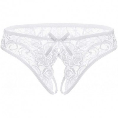 Panties Womens Sexy G-String Lace Thongs Panty Underwear Low Rise T-Back Underpants Plus Size Floral Lace Briefs - White - C4...