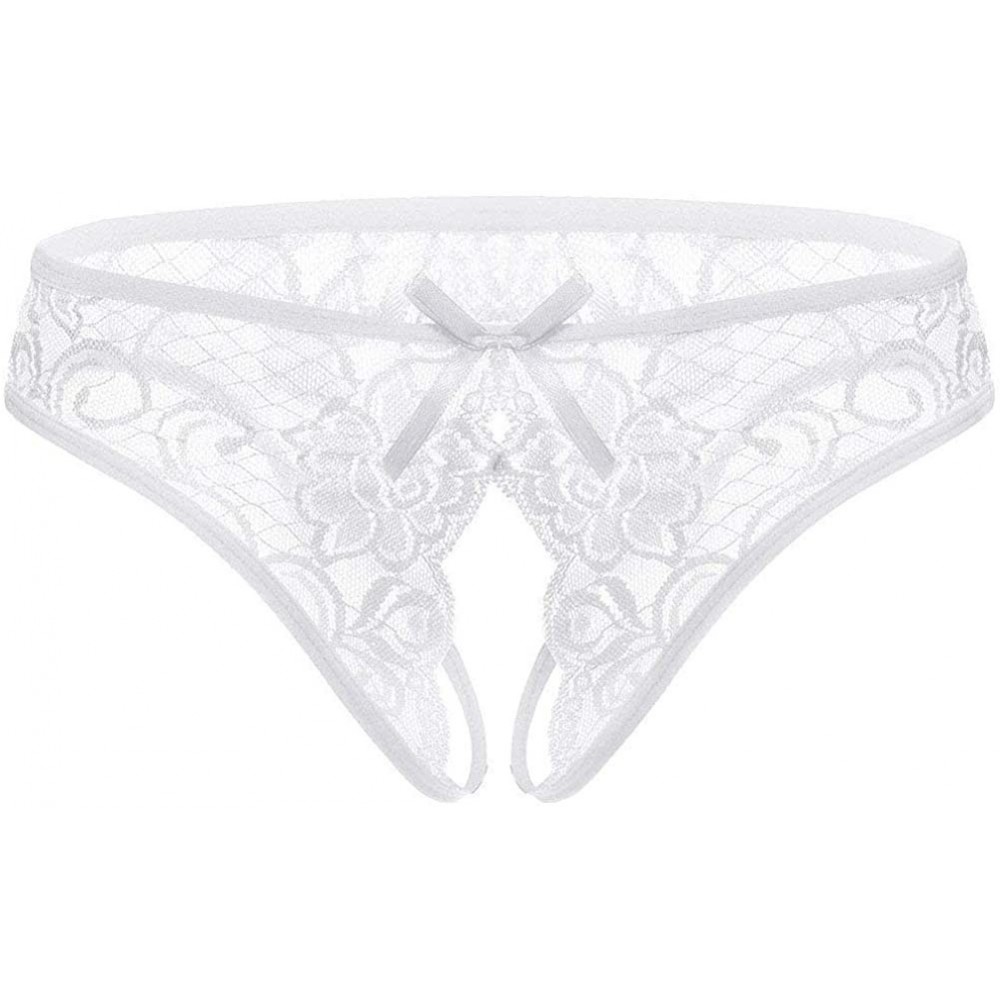 Panties Womens Sexy G-String Lace Thongs Panty Underwear Low Rise T-Back Underpants Plus Size Floral Lace Briefs - White - C4...