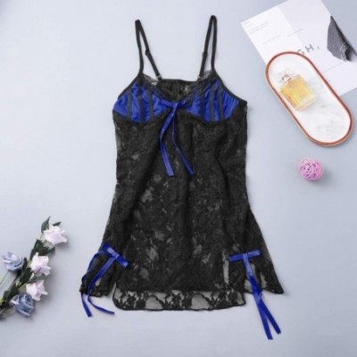 Baby Dolls & Chemises Women Babydoll Lace Sexy Lingerie Nightdress Skirt Camisole Lace Sexy Pajamas Underwear - Blue - C11955...