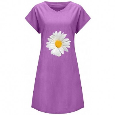 Bottoms Women's Plus Size Embroidery Floral Short Sleeve Casual Tunic Dress - Purple a - C019D8OS7HX