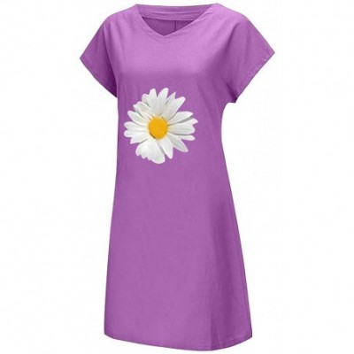 Bottoms Women's Plus Size Embroidery Floral Short Sleeve Casual Tunic Dress - Purple a - C019D8OS7HX