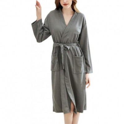 Robes Women's Waffle Robe Long Bathrobes with Pockets - Gray - CU19CA79TKC