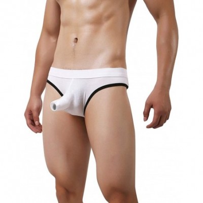 Briefs Men's Sexy Pouch Bulge Enhancing Briefs Modal Comfy Underwear - White - C419452O9NO