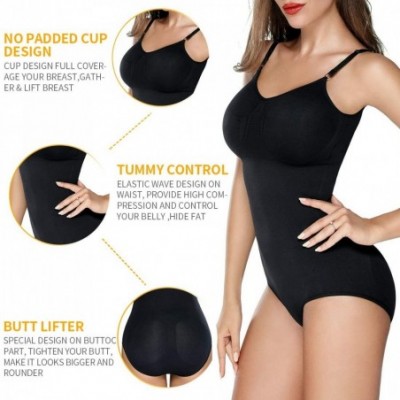 Shapewear Women Shapewear Bodysuit Top V-Neck Camisole Tummy Control Jumpsuits Body Shaper - Black - C419DL84WDO