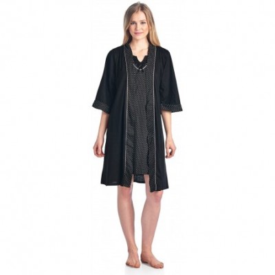 Robes Women's Sleepwear 2 Piece Nightgown and Robe Set - Polka Dot Black - CE17WXUGQGM