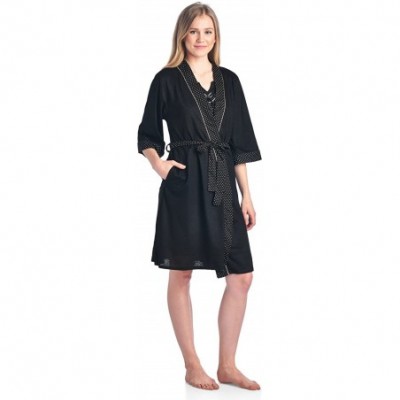 Robes Women's Sleepwear 2 Piece Nightgown and Robe Set - Polka Dot Black - CE17WXUGQGM