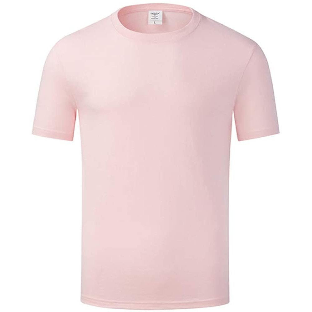 Thermal Underwear Cotton Blank Casual Loose White Solid Color Round Neck Short Sleeve t-Shirt Men's Summer t-Shirt - Pink - C...