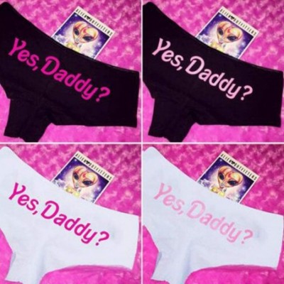 Panties Women Sexy Yes Daddy? Letter Printing Underpants Seamless Lingerie Briefs black+pink XL - CU18WZKLL78